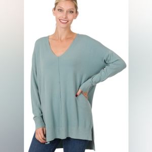 Sweater NWT Maternity Friendly Blue Grey Hi Low